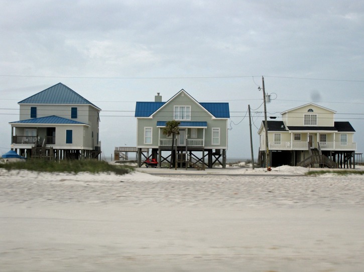 Houses on stilts on Dauphine Island